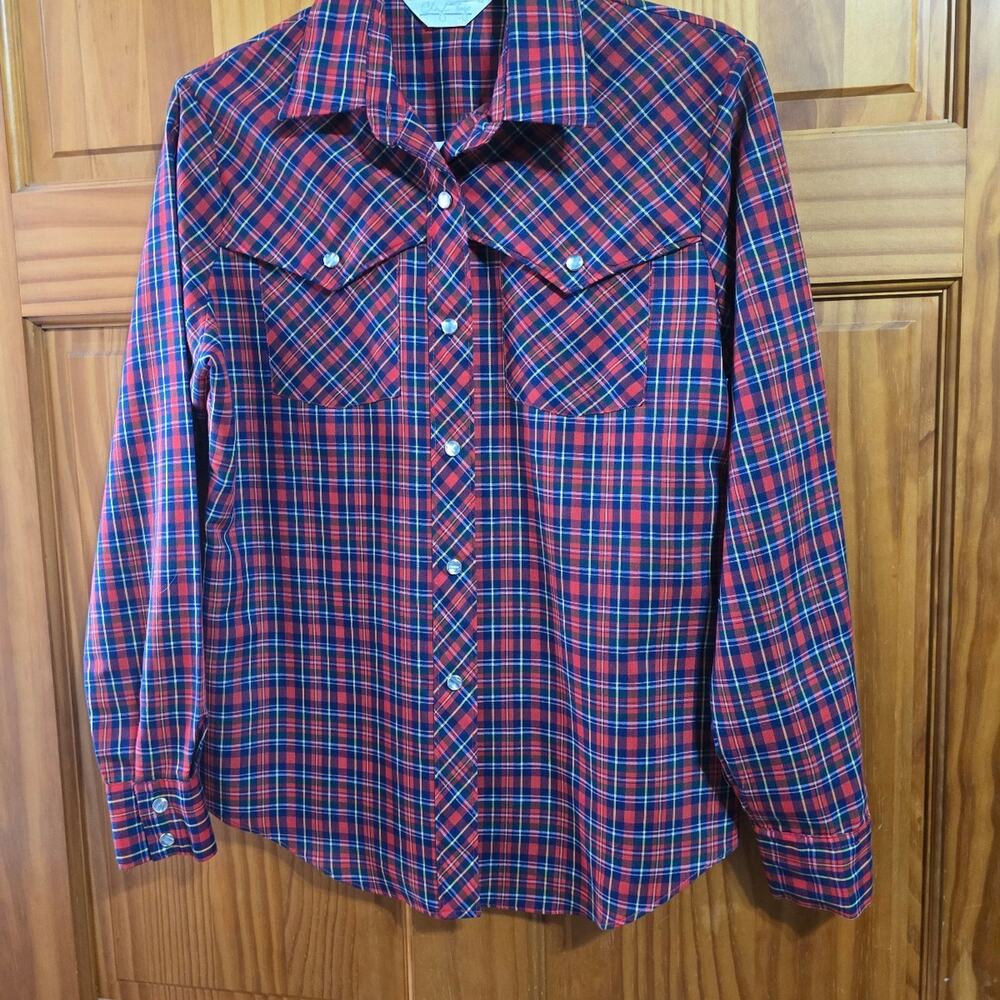 Vintage 80s Cheryl Tiegs Plaid Pearl Snap shirt with front pockets size 12